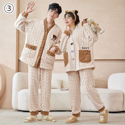 定番シンプル 肌触り抜群 求めてたデザイン 3種選択 サンゴフリース カップル パジャマ E-9775