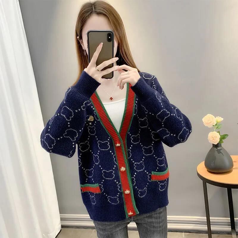 都市ファッショ デザイン オシャレ 上質 切り替え 4色選択 ニットトップスE-9666