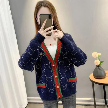 都市ファッショ デザイン オシャレ 上質 切り替え 4色選択 ニットトップスE-9666