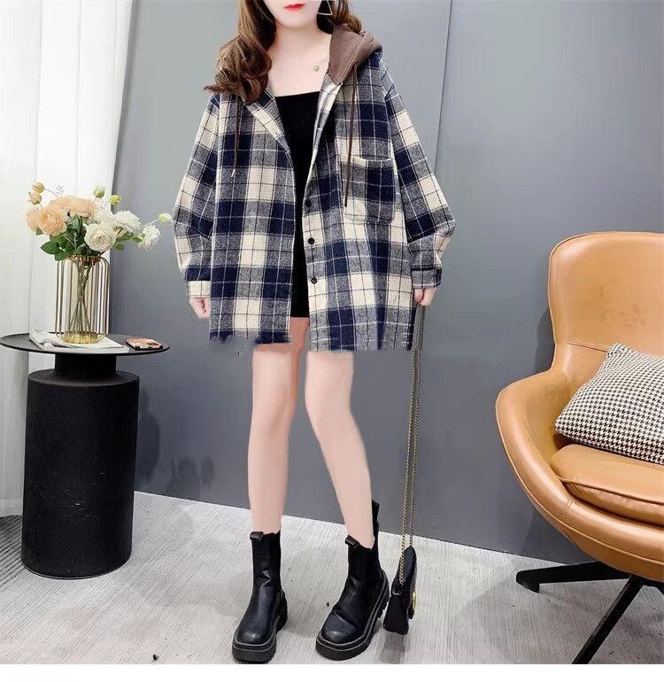 【裏起毛】好感度UP カジュアル 定番シンプル チェック柄 2色選択 プラスベルベット シャツ E-9685