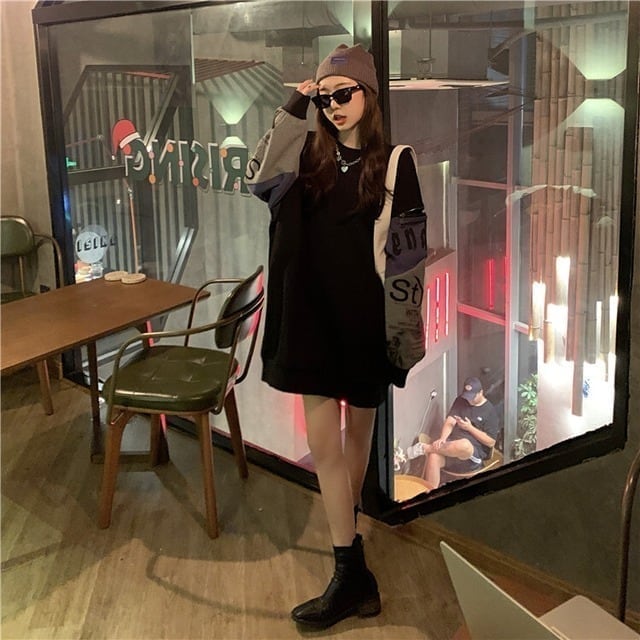 個性派 長袖 ラウンドネック ジッパー スウェット パーカーE-2146