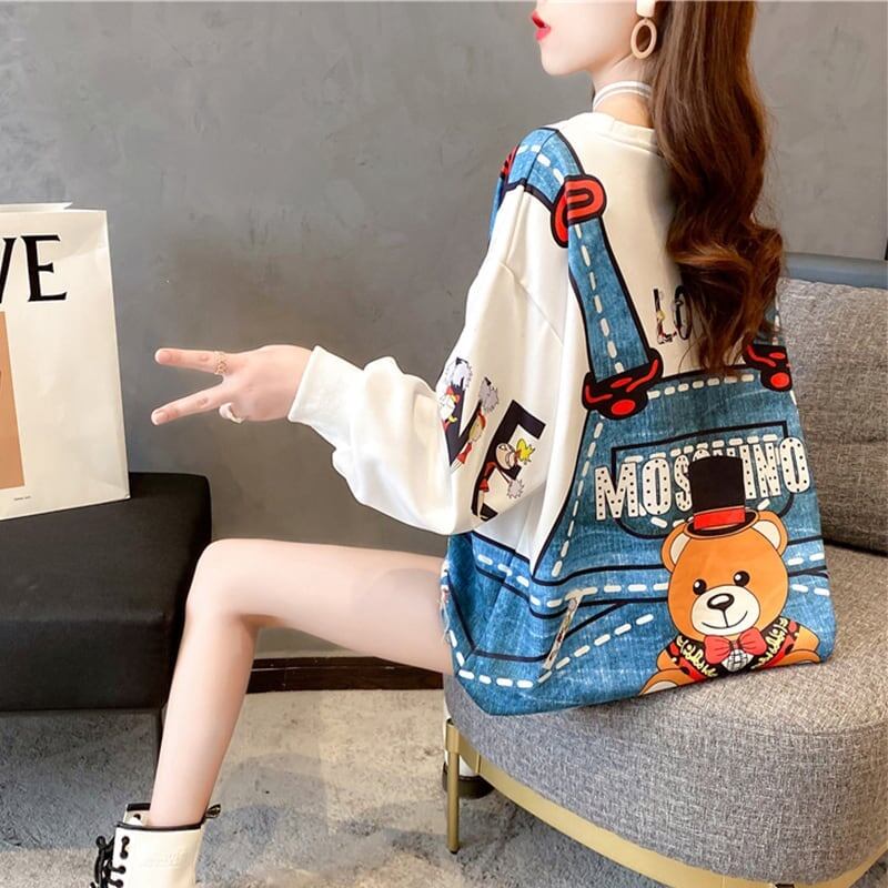 着心地抜群 女性力を高める ラウンドネック カートゥーンプリント スウェット パーカーiEf-2923