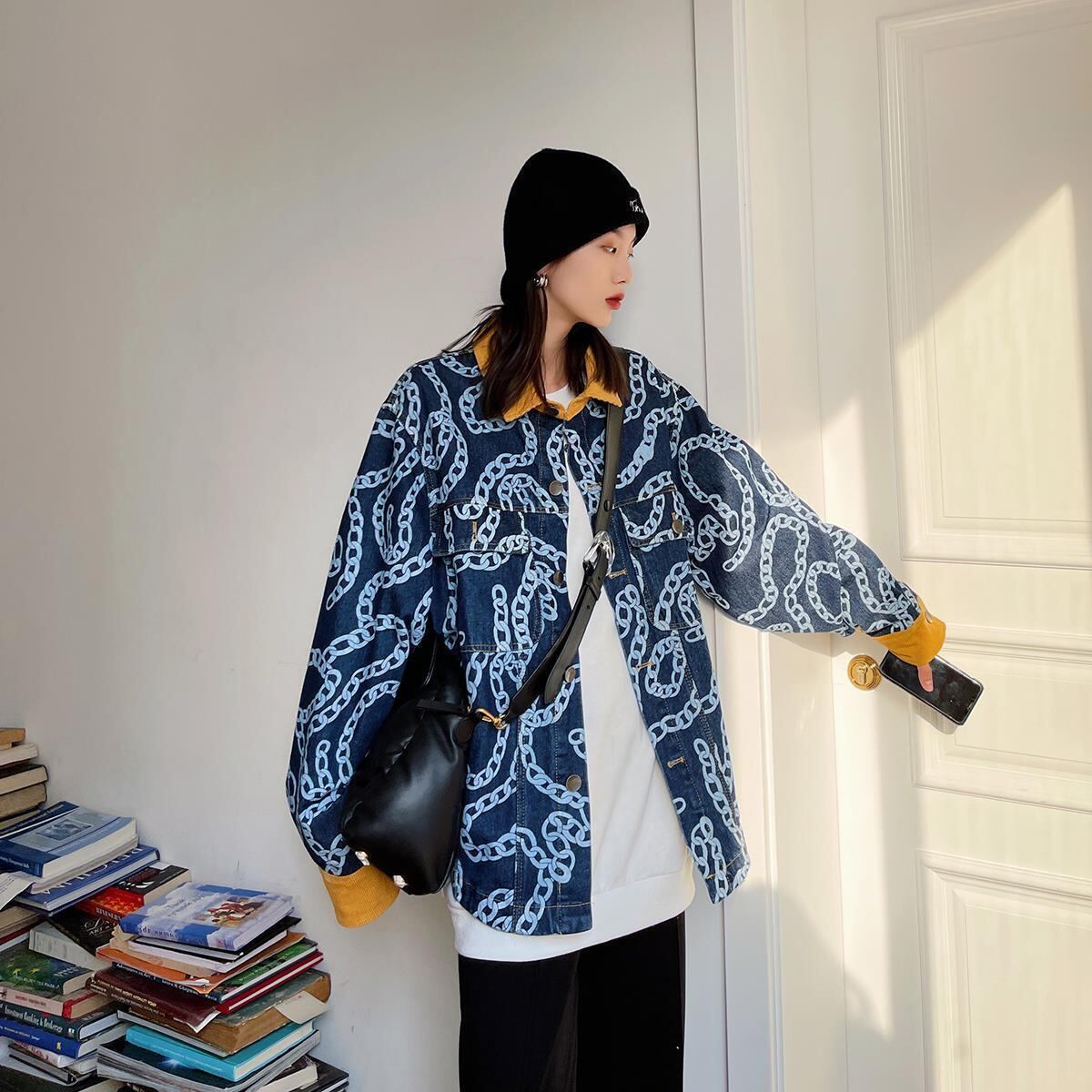 絶対流行 絶対欲しい デザイン性抜群 切り替え デニム ジャケットゆったりコートE-9945