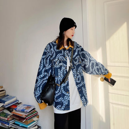 絶対流行 絶対欲しい デザイン性抜群 切り替え デニム ジャケットゆったりコートE-9945