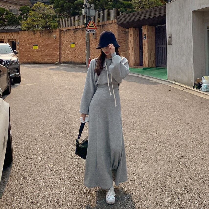 超人気 定番シンプル カジュアル 長袖パーカー＋スカート セットアップ E-10002