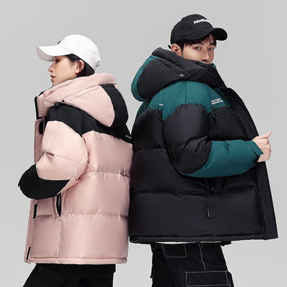 激安販売中 冬服 ダウン  暖かい 撥水加工 ペアコーデ 切り替え配色 男女兼用 4色展開 ダウンジャケットE-12636