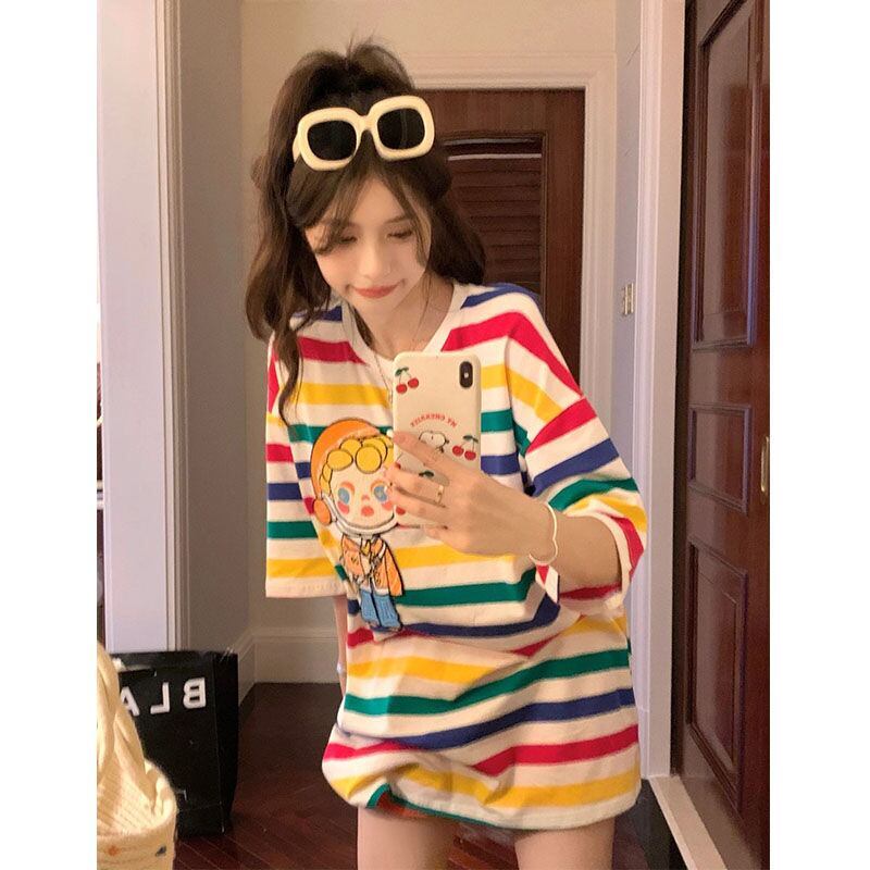 売り切れ必至 トレンドアイテム 存在感抜群 ストライプ柄 半袖TシャツE-9270