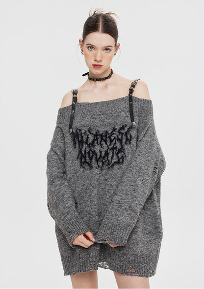 人気上昇中 ファッション感満々 高見えデザイン 全2色 オフショル風 ニットトップスE-9599