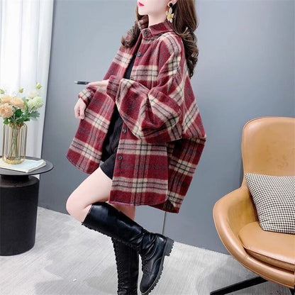 超人気 スタイルアップ 毎日着たい！ チェック柄 2色選択 シャツ E-9648