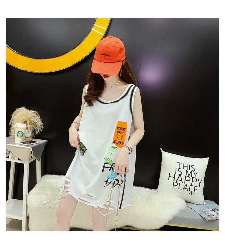 今季マストバイ ダメージ加工 デザイン性抜群 プリント全2色 ノースリーブ Tシャツ カットソーE-9141