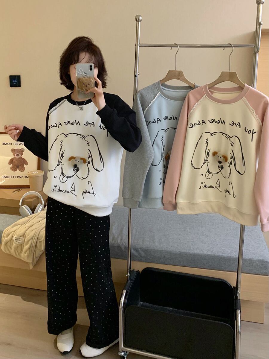 高見えデザイン 3色 プラスベルベット スウェットE-10277