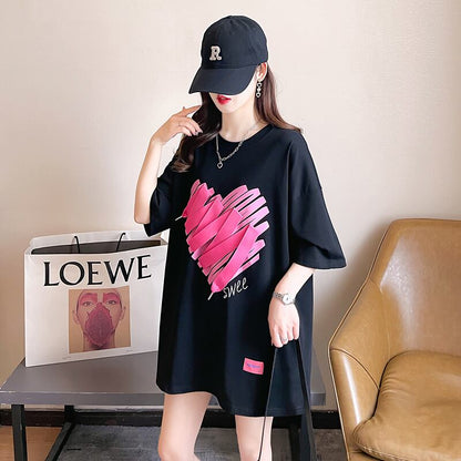 柔らかくて優しい印象 ゆったり ファッション感満々 ロング丈 3色半袖TシャツE-9206