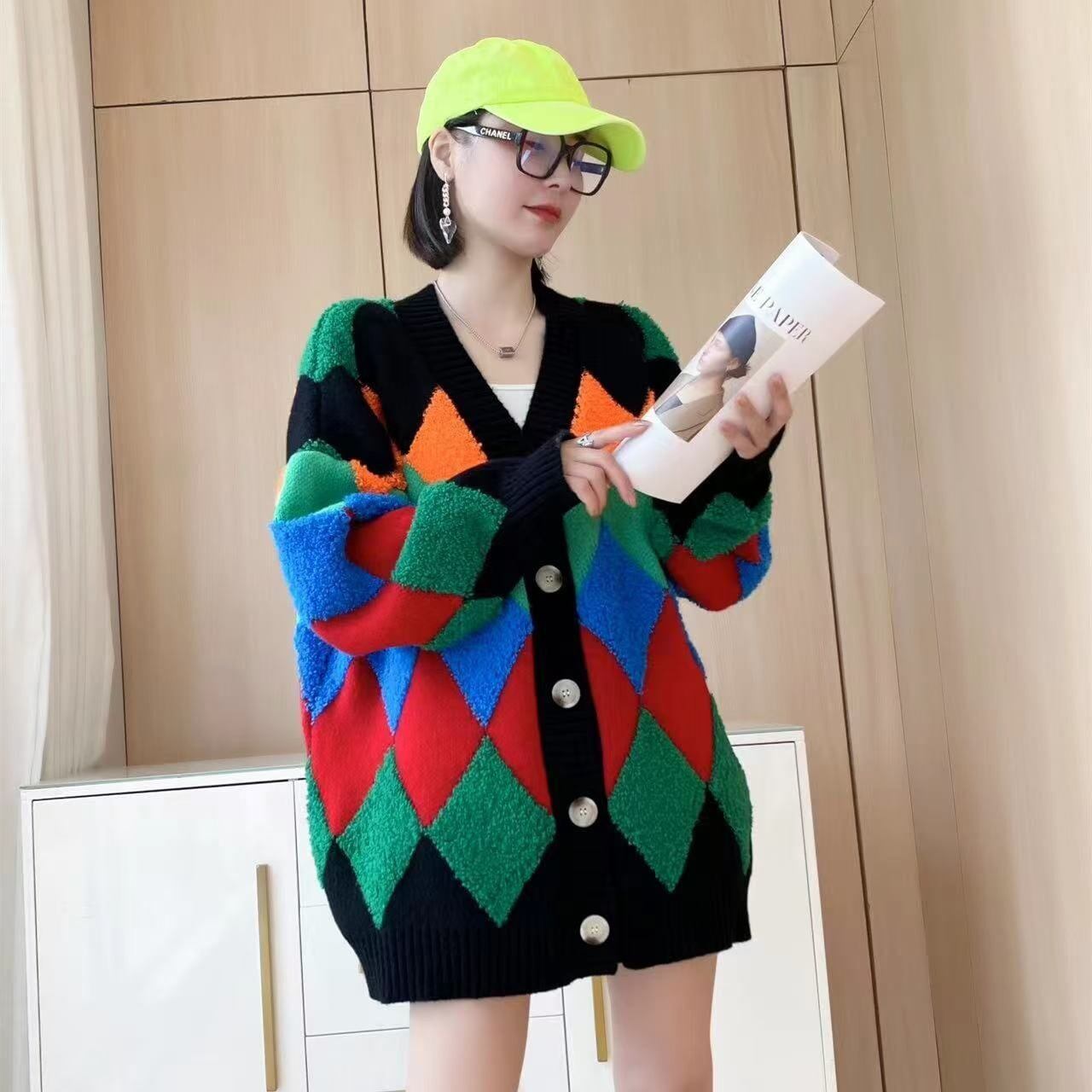 絶対流行 カジュアル スタイルアップ 切り替え 2色選択ニットトップスE-10018