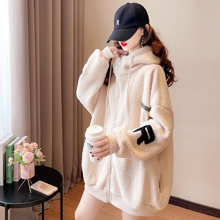 好感度UPアルファベットロゴボアフルジップパーカー 厚手トップス 全4色 E-4443