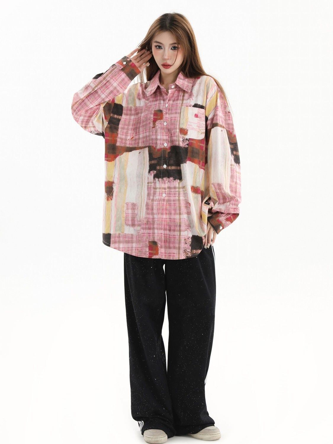 スタイルアップ カジュアル 個性的なデザイン チェック柄 全3色 カップル シャツ E-9165