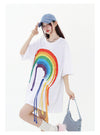 好感度UP 虹ロゴ タッセル ゆったり Tシャツ 全2色 ユニセックス半袖E-4863