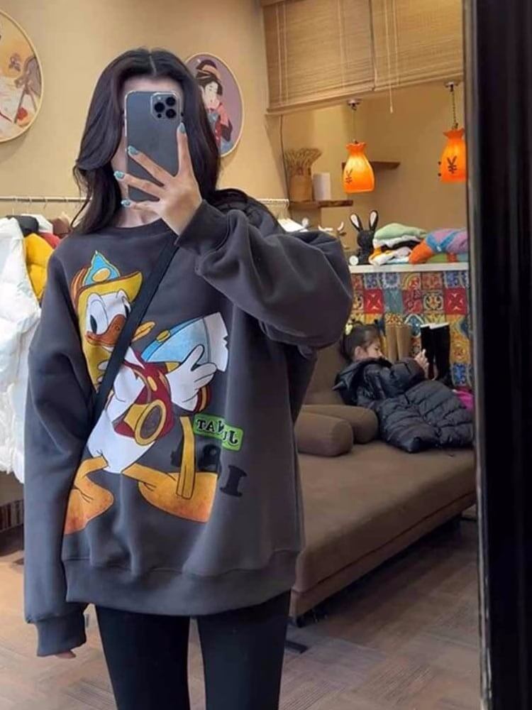 大人可愛い   プリントオーバーサイズスウェット三色ありE-4191