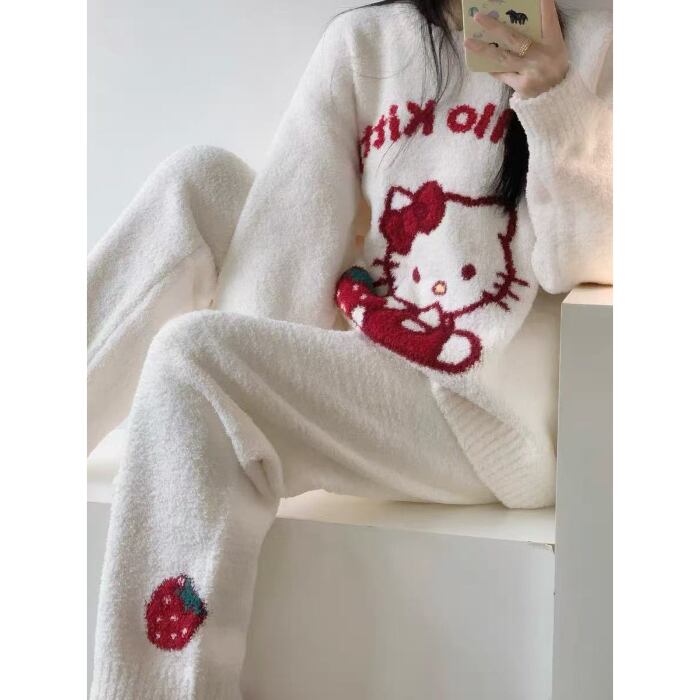 【人気急上昇中！】柔らかな肌触りで着心地も楽ちん！モコモコ パジャマ ルームウェア 上下セットE-10159