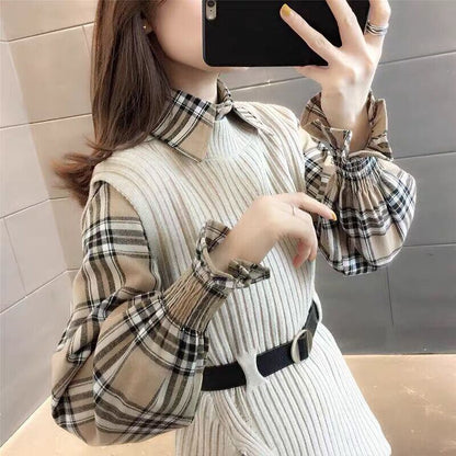 絶対欲しい オシャレ 都市ファッショ デザイン 3色選択 ニットセーターベストシャツ2点セット E-9524