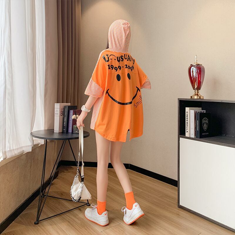 スタイルアップ効果抜群 ストライプ柄 アバンギャルド 切り替え レース プリント全2色 半袖TシャツE-9111