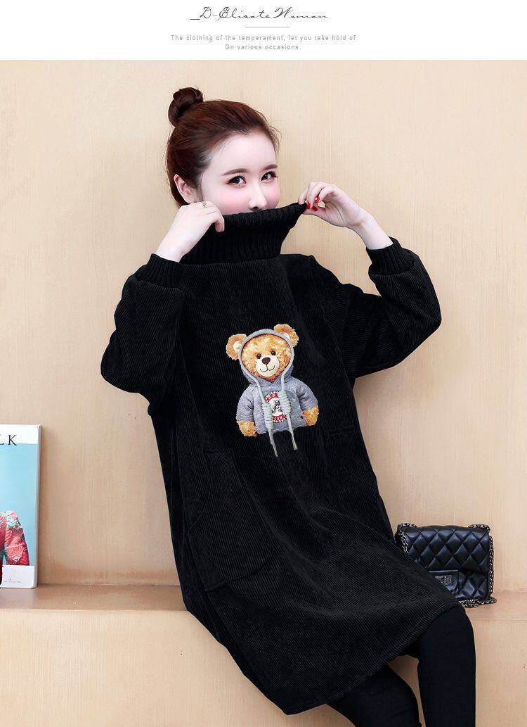 【裹起毛】質感のいい 4色デニム プラスベルベット長袖 ニット セーター E-10226