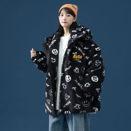 超人気 シンプル 海外トレンド ラムウールコート Etand ネック/フード付き E-5633