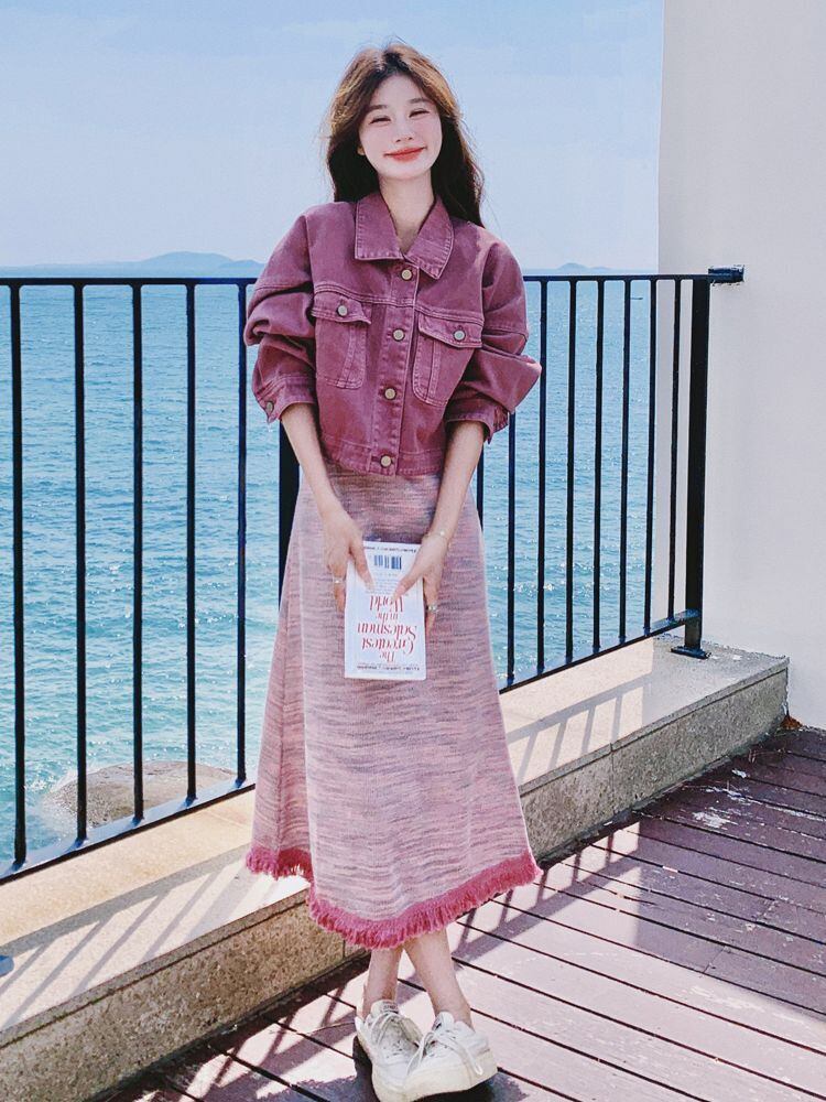 好感度UP カジュアル 女子マスト 定番シンプル 長袖ジャケット＋スカート セットアップE-10789