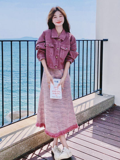 好感度UP カジュアル 女子マスト 定番シンプル 長袖ジャケット＋スカート セットアップE-10789