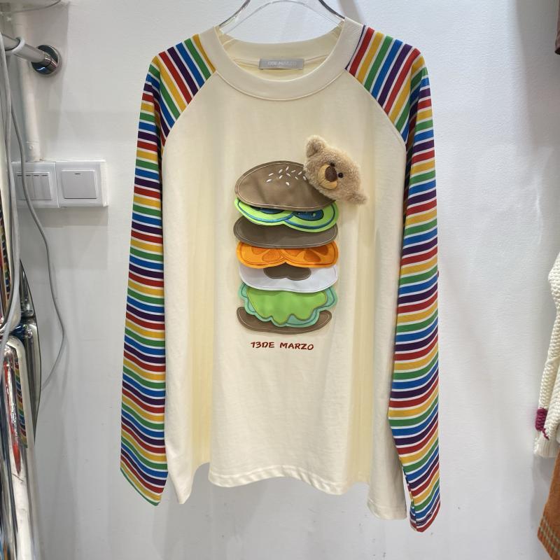 都市ファッショ デザイン オシャレ 大人可愛い 着心地良い プリント ストライプ柄 半袖TシャツE-9332