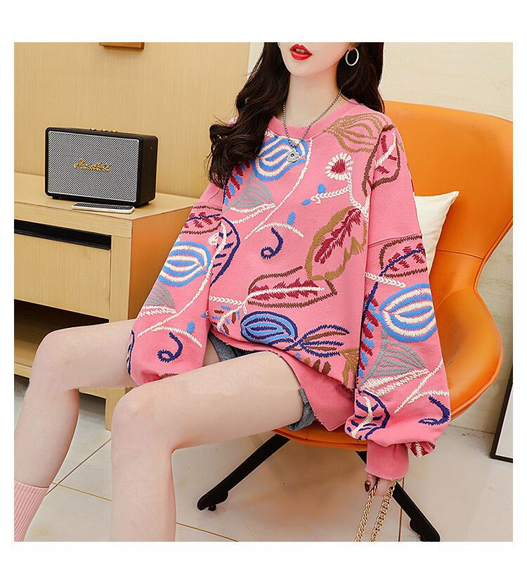 質感のいい刺?スウェット五色ありトップスE-4153