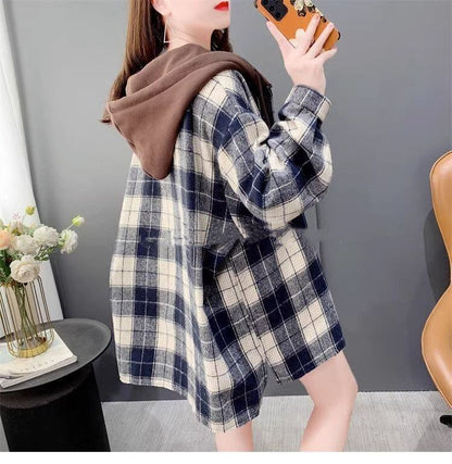 【裏起毛】好感度UP カジュアル 定番シンプル チェック柄 2色選択 プラスベルベット シャツ E-9685