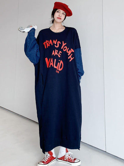 質感のいい デニム プラスベルベット長袖 ニット セーター E-10357