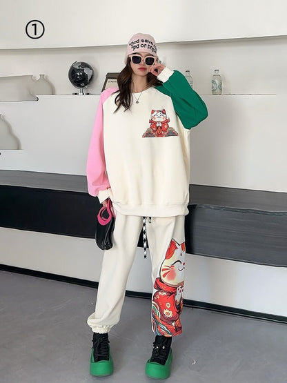スタイルアップ効果抜群 4色選択 プリント パーカー＋ショートパンツ セットアップE-10456