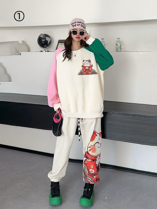 スタイルアップ効果抜群 4色選択 プリント パーカー＋ショートパンツ セットアップE-10456