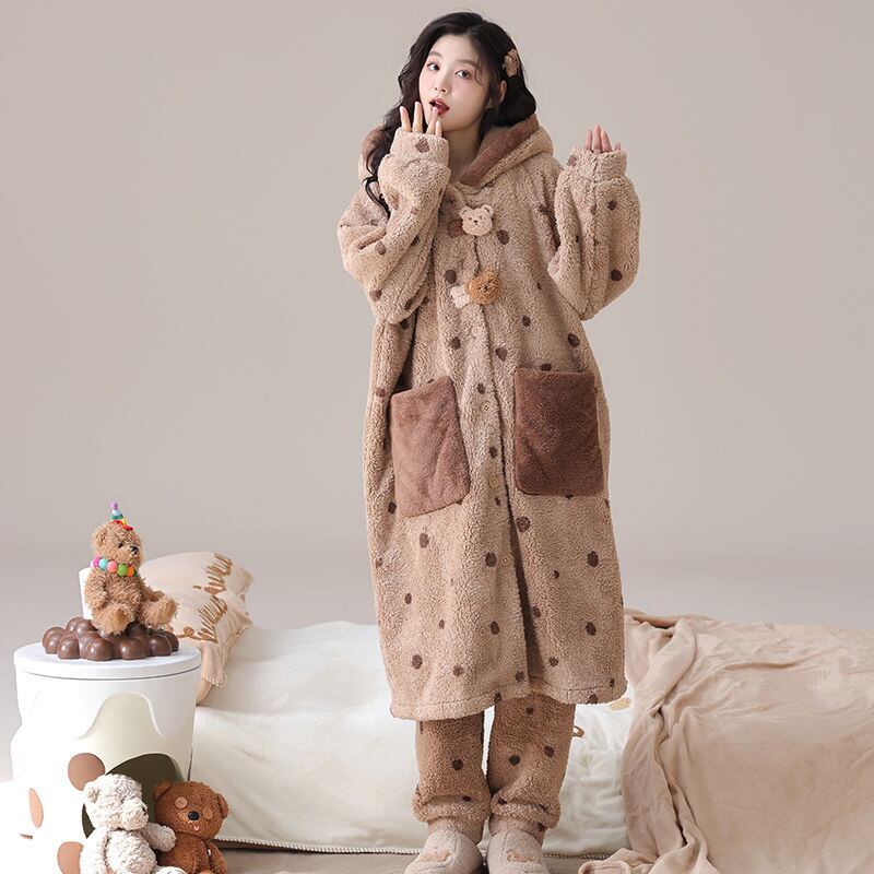 絶対欲しい コーラルベルベットパジャマ女性冬プラスベルベットと厚みのある 肌触り抜群 パジャマE-9826