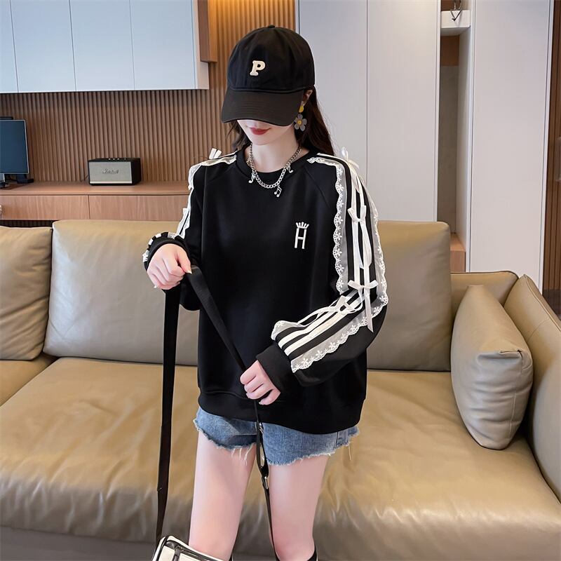 超人気 スウィート ファッション感満々 刺繍 切り替え 3色選択 スウェットE-9294