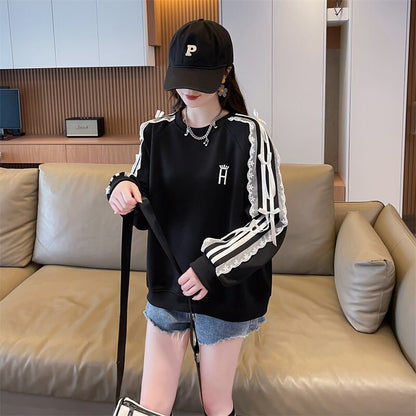 超人気 スウィート ファッション感満々 刺繍 切り替え 3色選択 スウェットE-9294