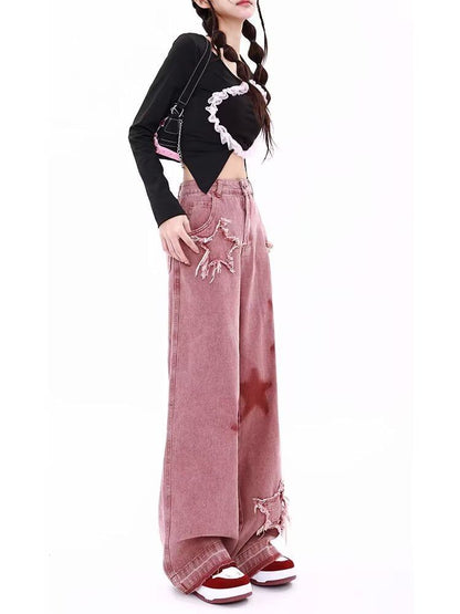 目を奪われる ファッション感満々 スタイルアップ デニム ワイドパンツE-10603