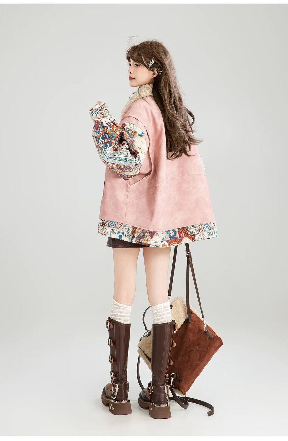 柔らかくて優しい印象 ラムフリース カジュアル コート ダウンジャケットE-10072