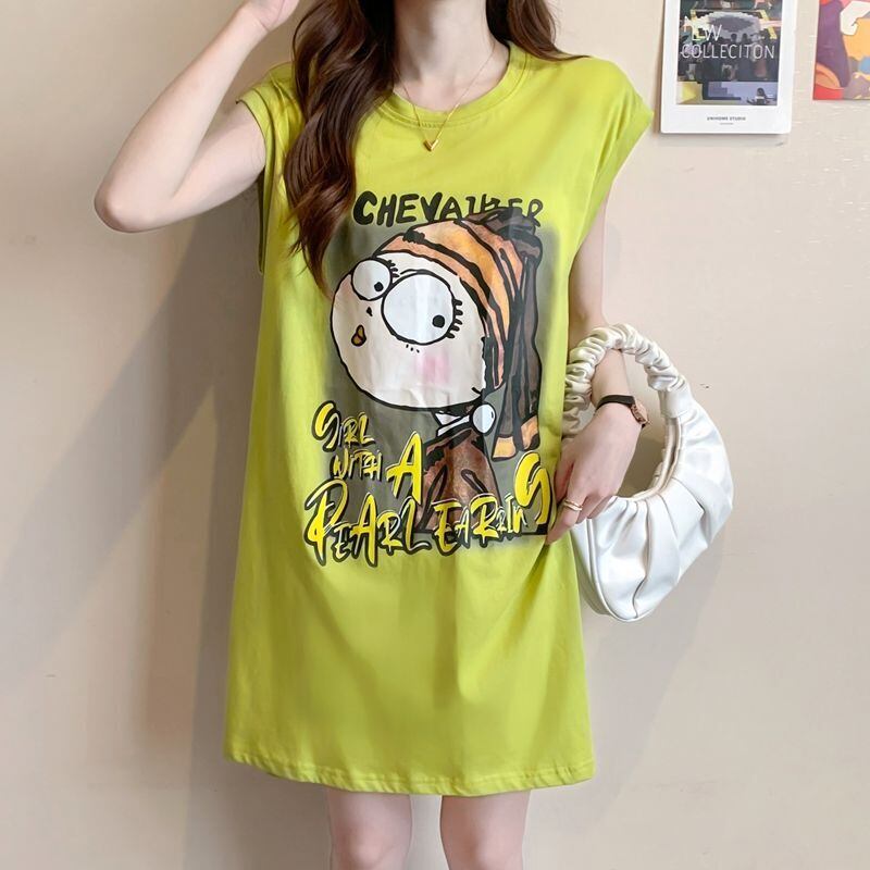 真夏も快適 着心地良い ファッション感満々 プリント全4色 ノースリーブ Tシャツ カットソーE-9161