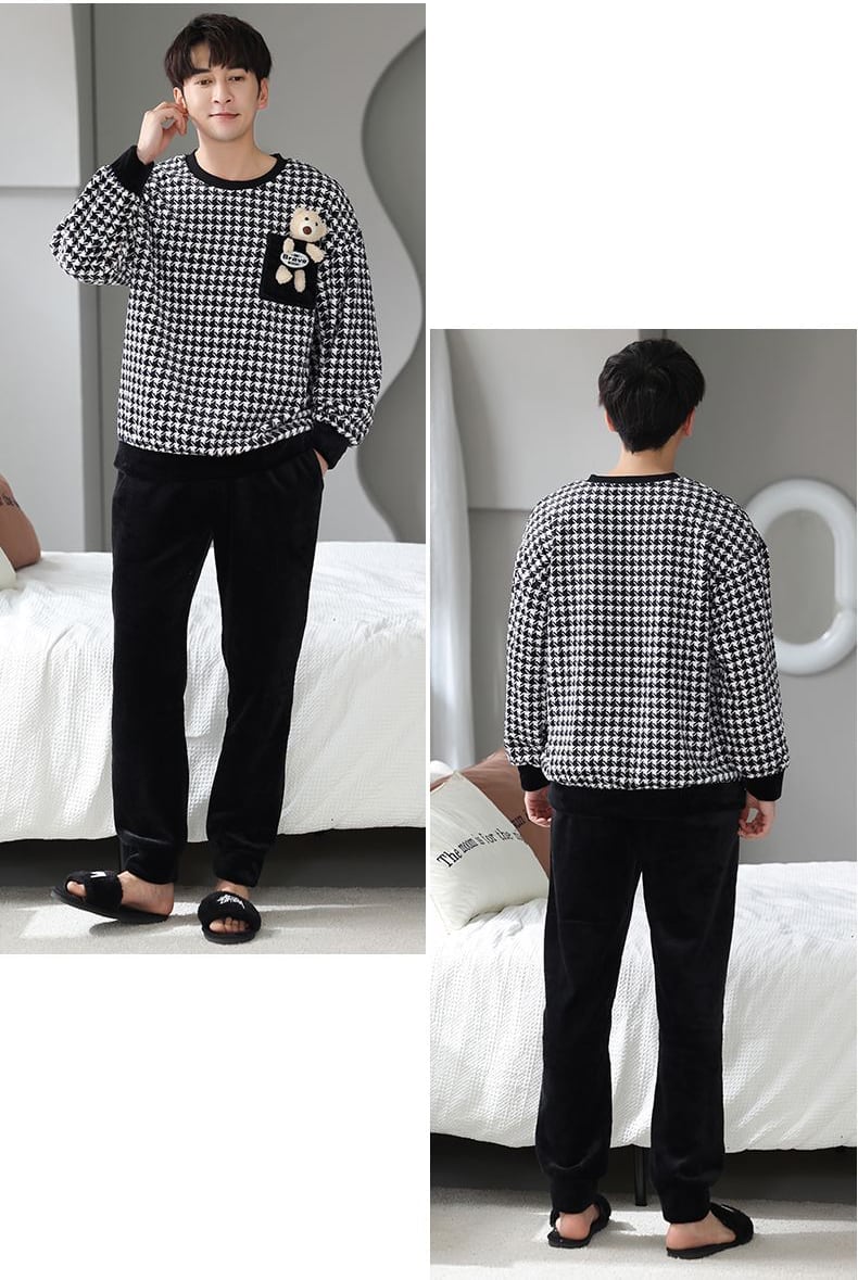 スタイルアップ効果抜群 3種選択 デザイン性抜群 サンゴフリース カップル パジャマ E-9770