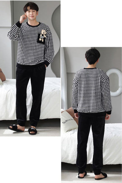 スタイルアップ効果抜群 3種選択 デザイン性抜群 サンゴフリース カップル パジャマ E-9770