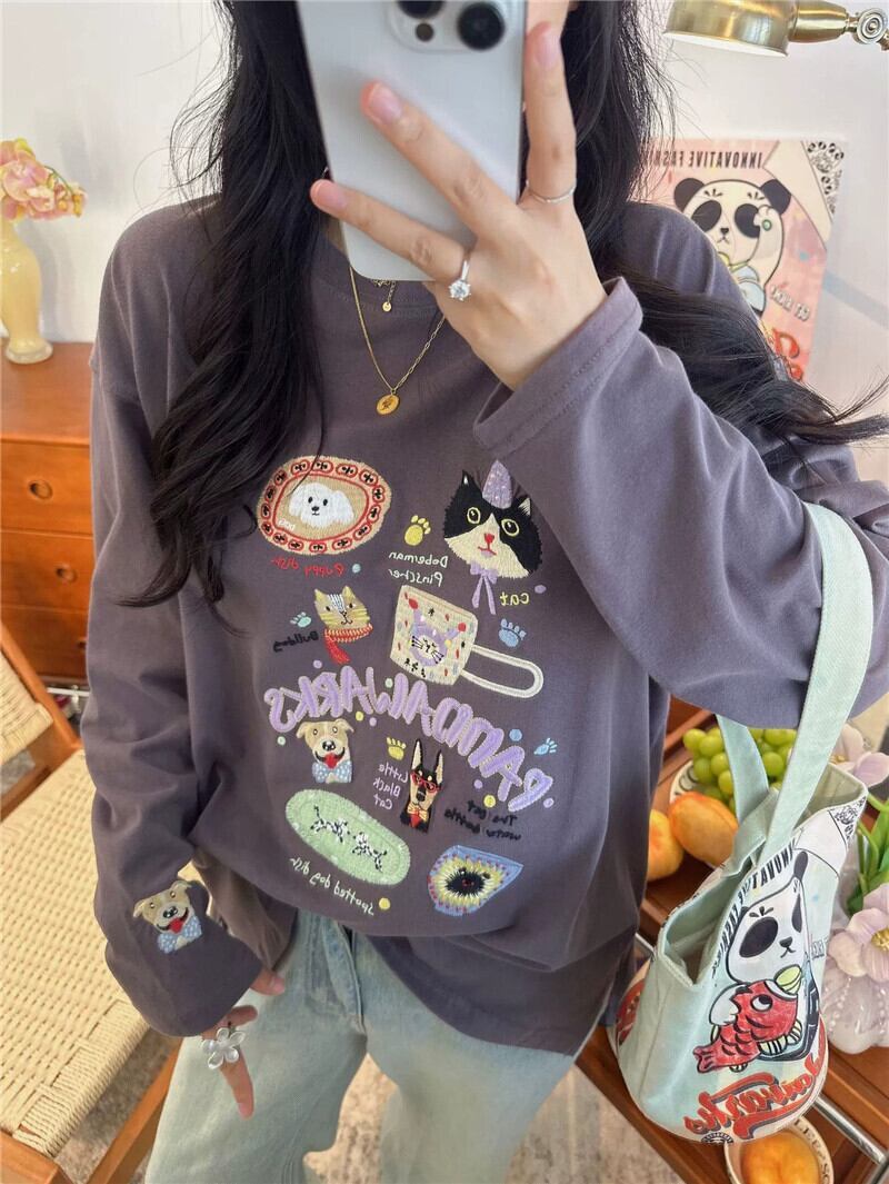 新商品 大人可愛い 求めてたデザイン 肌触り抜群 プリント 5色選択 TシャツE-9369