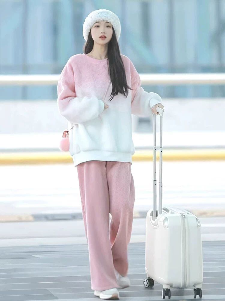 【裏起毛あり】好感度UP 着心地良い おしゃれ度高め 2色選択 トップス+パンツセット E-10190