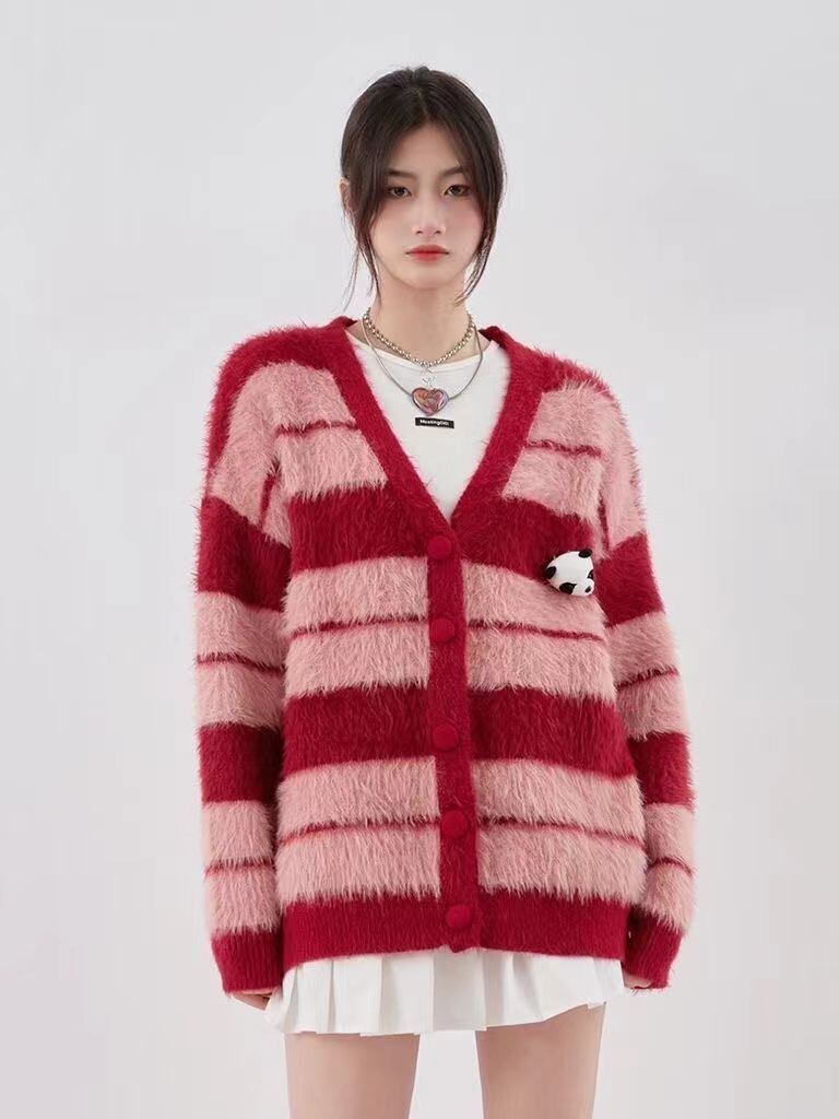 着回し力抜群 高見えデザイン 快適トップス ストライプ柄 3色選択 ニットトップスE-9719