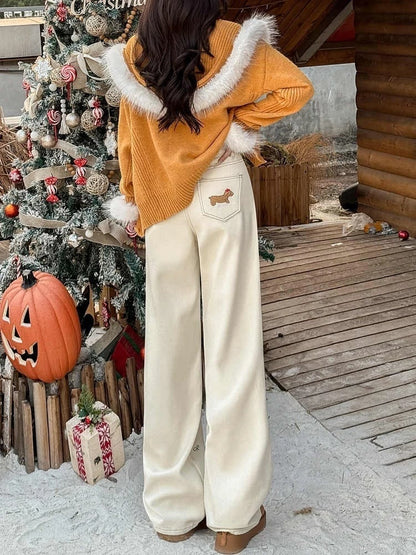 好感度UP 着回し力抜群 売り切れ必至 プラスベルベット 2色選択 デニム ワイドパンツE-10864