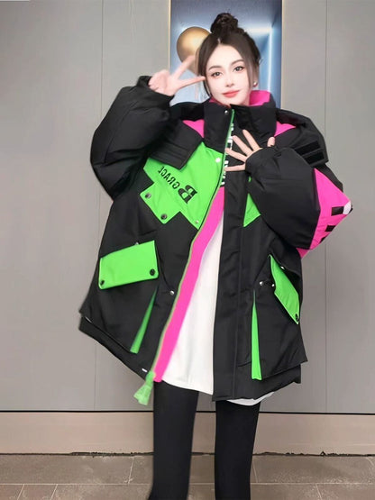 都市ファッショ デザイン オシャレ 肌触り抜群 切り替え 2色選択 ダウンジャケット 男女兼用E-9697