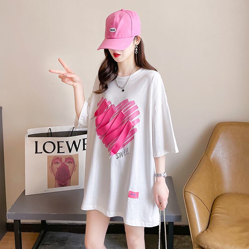 柔らかくて優しい印象 ゆったり ファッション感満々 ロング丈 3色半袖TシャツE-9206