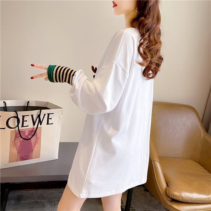 着心地抜群 ラウンドネック 好感度満載 カートゥーンプリント シャツ ブラウスE-2664