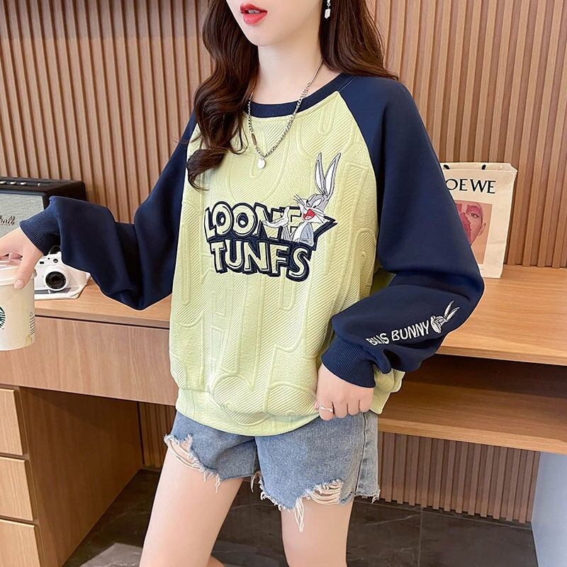 合わせやすい刺?ロゴゆったり厚手ラグランスリーブ   スウェット全2色E-4613